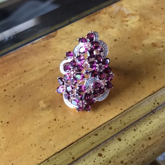 Natural Rhodolite Garnet Sterling Silver Cocktail Ring Size 7 - Picture 4 of 8